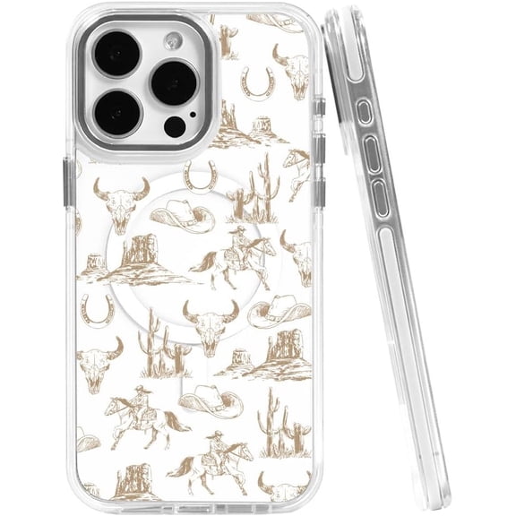 Cases for iPhone 14, Compatible with MagSafe, Classic Clear Shockproof Protection Magnetic Phone Case - French Brown Western Cowboy