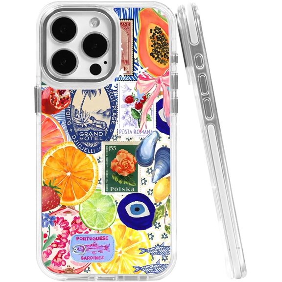 Cases for iPhone 15, Compatible with MagSafe, Classic Clear Shockproof Protection Magnetic Phone Case - Bow European Summer Lemon Collage