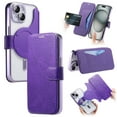 thumbnail image 1 of Cases for iPhone 13 Case with Card Holder [Compatible with MagSafe] [Camera Lens Protector] [RFID Blocking]  Plating Clear Case 2 in 1 Detachable Flip Wallet for iPhone 13, Purple, 1 of 11
