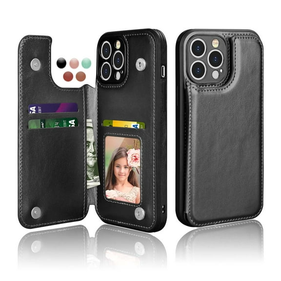 Cases for iPhone 13 / iPhone 13 Pro / iPhone 13 Pro Max 2021, Njjex PU Leather Slim Folio Flip Kickstand Shockproof Cards Holder Wallet Case Cover -Black