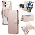 thumbnail image 1 of Cases for iPhone 16 Case with Card Holder [Compatible with MagSafe] [Camera Lens Protector] [RFID Blocking]  Plating Clear Case 2 in 1 Detachable Flip Wallet for iPhone 16, Rosegold, 1 of 11