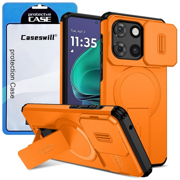 Caseswill for Motorola Edge (2024) Case with 1X 3D Screen Protector, Compatible with MagSafe ,Shockproof Invisible Stand Magnetic Case with Slide Camera Cover