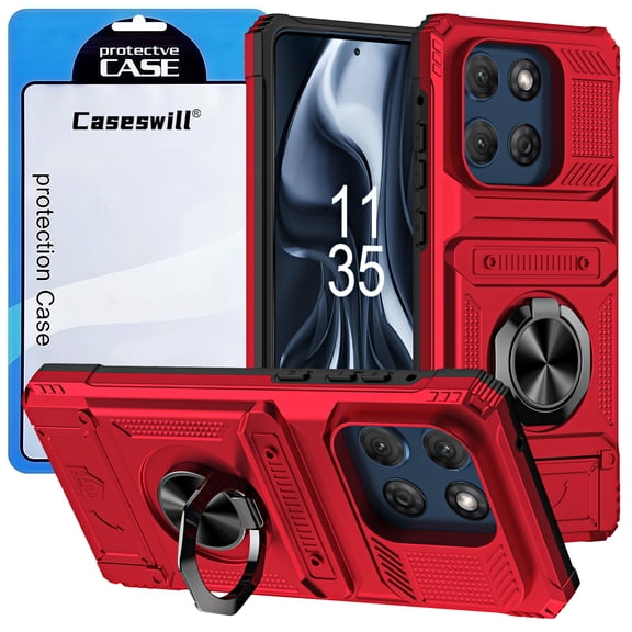 Caseswill for Motorola Moto G 5G 2026 / G 5G 2025 Case with 2X Screen Protector, Heavy‑Duty Shockproof Protective Cover with Ring Stand, Magnetic Car Mount & Hidden 2‑Card Slot