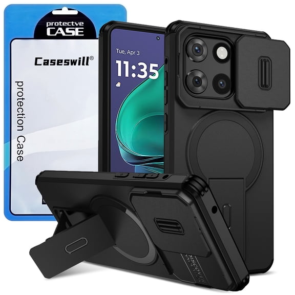 Caseswill for Motorola Moto G Power (2026) Case with 2X Screen Protector, Compatible with MagSafe ,Shockproof Invisible Stand Magnetic Case with Slide Camera Cover