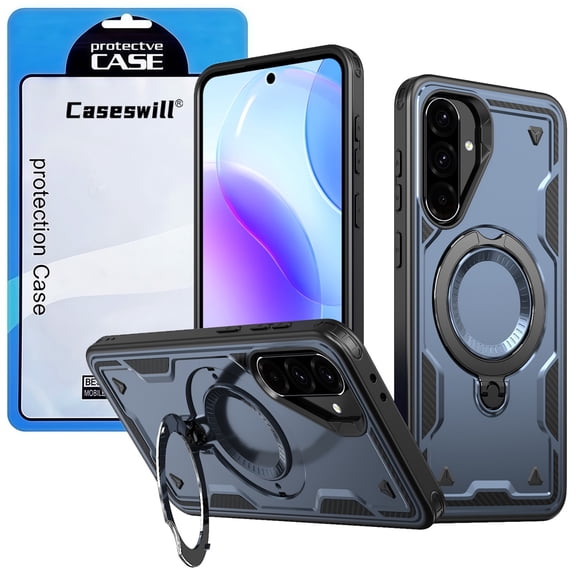 Caseswill for Samsung Galaxy A17 4G/5G Case with 2X Screen Protector, Hybrid Dual Layer Shockproof Rugged Built-in Magnetic 360° Rotatable Ring Stand Phone Cover