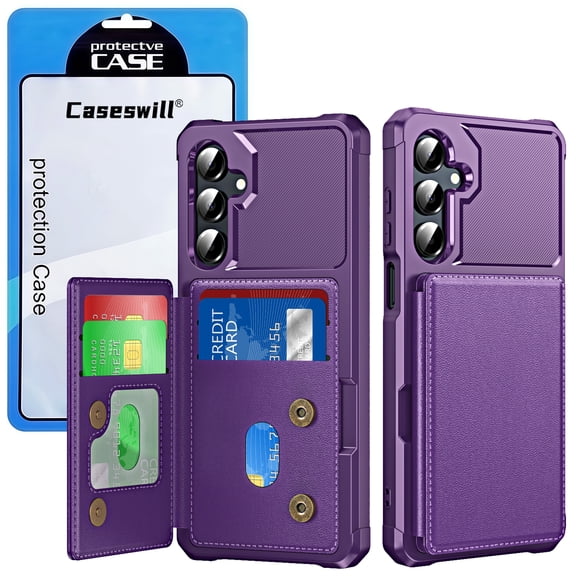Caseswill for Samsung Galaxy A17 4G/5G Case with 2X Screen Protector, PU Leather Kickstand Wallet Case with Card Holder, Double Magnetic Clasp and Durable Shockproof Cover