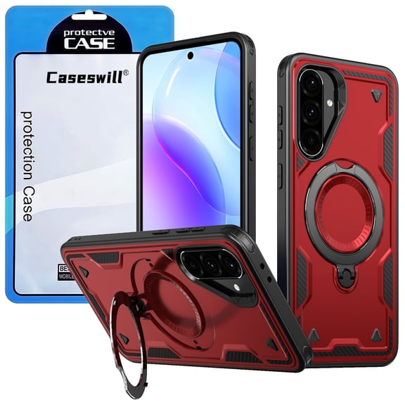 Caseswill for Samsung Galaxy A35 5G Case with 2X Screen Protector, Hybrid Dual Layer Shockproof Rugged Built-in Magnetic 360° Rotatable Ring Stand Phone Cover