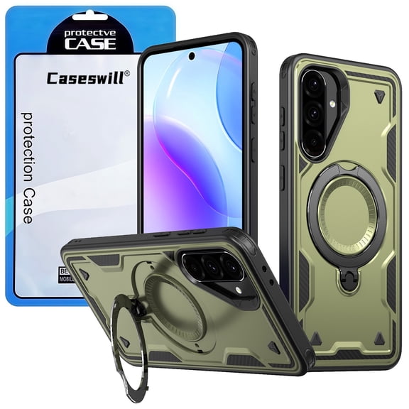 Caseswill for Samsung Galaxy A55 5G Case with 2X Screen Protector, Hybrid Dual Layer Shockproof Rugged Built-in Magnetic 360° Rotatable Ring Stand Phone Cover