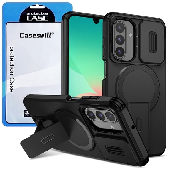 Caseswill for Samsung Galaxy S25 Case with 2X Screen Protector, Compatible with MagSafe ,Shockproof Invisible Stand Magnetic Case with Slide Camera Cover