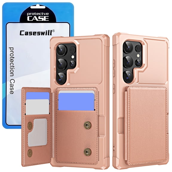 Caseswill for Samsung Galaxy S25 FE Case with 2X Screen Protector, PU Leather Kickstand Wallet Case with Card Holder, Double Magnetic Clasp and Durable Shockproof Cover