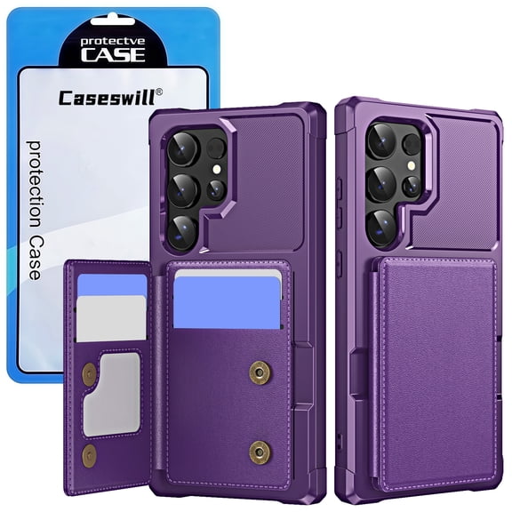 Caseswill for Samsung Galaxy S26 Case with 2X Screen Protector, PU Leather Kickstand Wallet Case with Card Holder, Double Magnetic Clasp and Durable Shockproof Cover