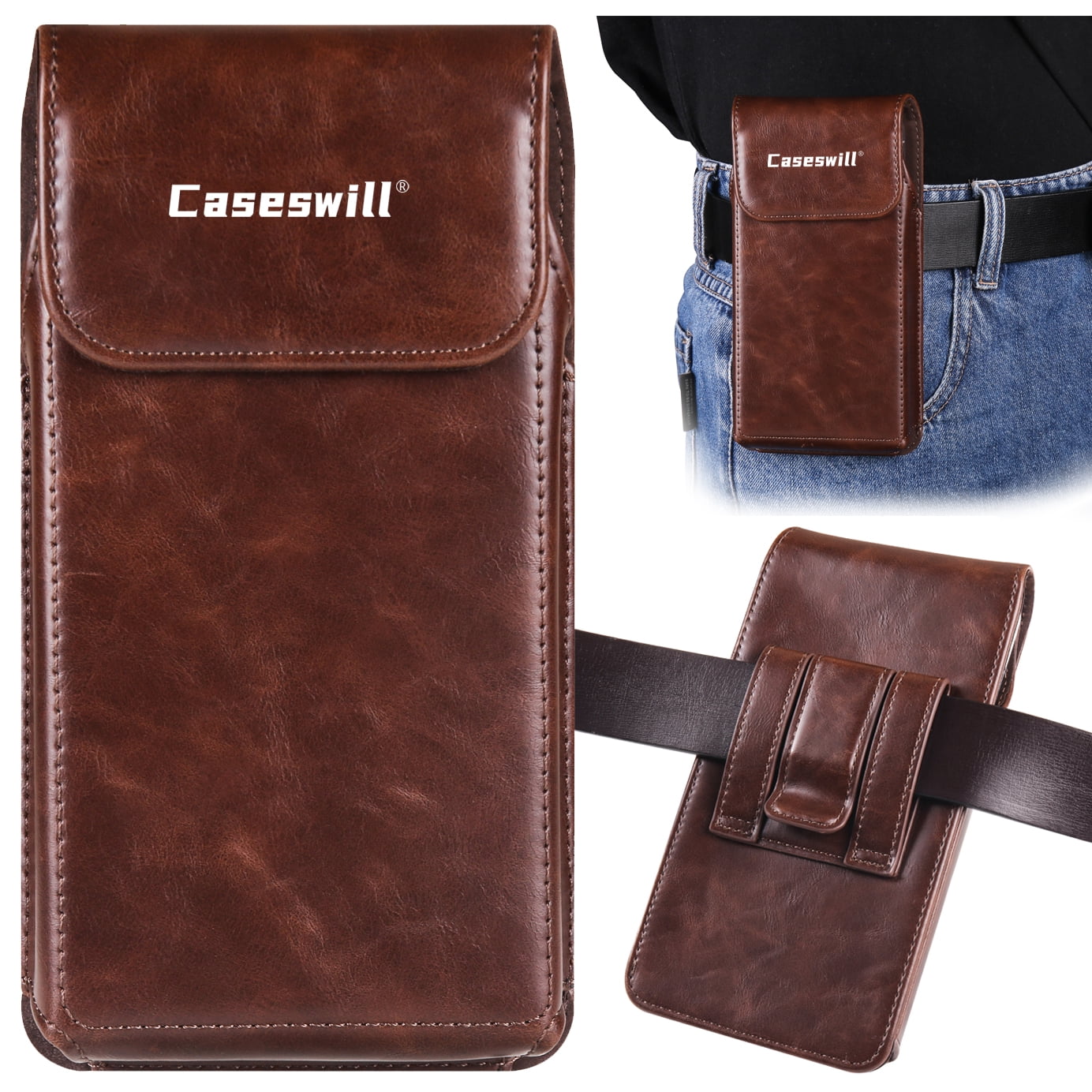 Caseswill for Consumer Cellular Iris Connect 2 Case Premium Leather Phone Pouch with Belt Clip Holster and Magnetic Closure