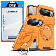 Caseswill for Google Pixel 8A Case with 2X Screen Protector, Dual-Layer Hybrid Shockproof Magnetic Ring Holder Stand with Slide Camera Cover