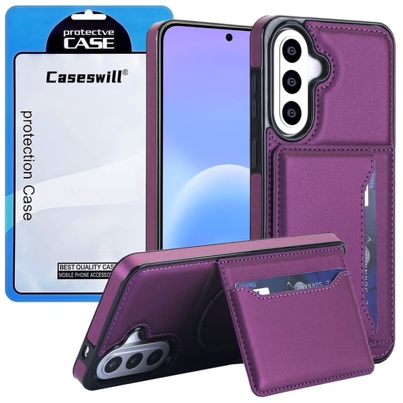 Caseswill for Samsung Galaxy A37 5G Case with 2X Screen Protector, Magnetic Card Holder Leather Wallet Kickstand Shockproof Protective Cover