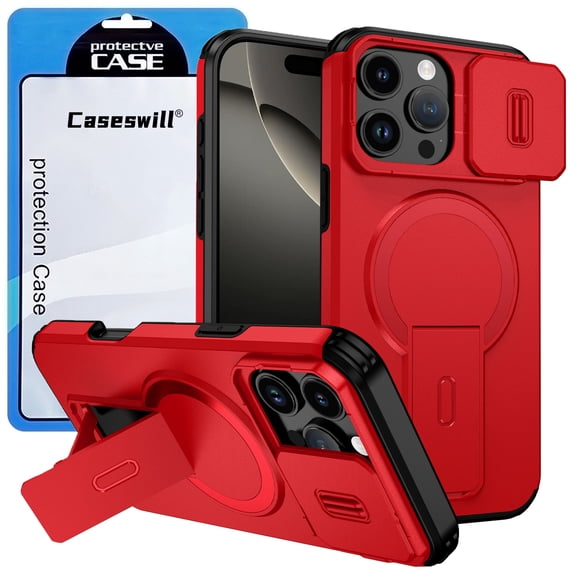 Caseswill for iPhone 11 Case with 2X Screen Protector, Compatible with MagSafe ,Shockproof Invisible Stand Magnetic Case with Slide Camera Cover