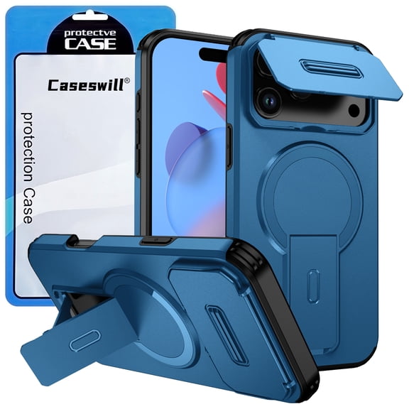 Caseswill for iPhone Air Case with 2X Screen Protector, Compatible with MagSafe ,Shockproof Invisible Stand Magnetic Case with Slide Camera Cover