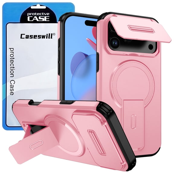 Caseswill for iPhone 17e / 16e Case with 2X Screen Protector, Compatible with MagSafe ,Shockproof Invisible Stand Magnetic Case with Slide Camera Cover