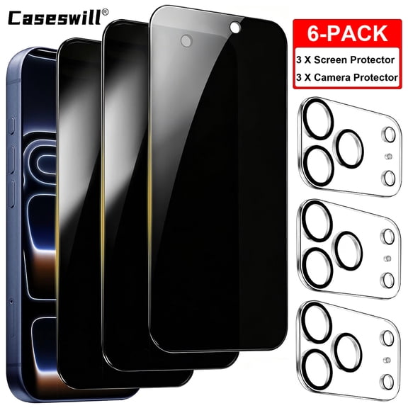 Caseswill for iPhone 18 Pro Privacy Screen Protector Camera Lens Protector, 3 3 Pack 9H Anti-Spy Tempered Glass, Case Friendly, Anti-Scratch, Bubble Free
