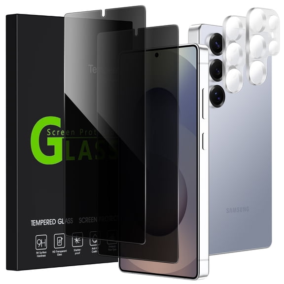 Casetego (2+2 Packs) For Samsung Galaxy S25 Plus Privacy Screen Protector and Camera Lens Protector 6.9 Inch,Fingerprint Unlock,Anti Spy,9H Hardness,Alignment Frame