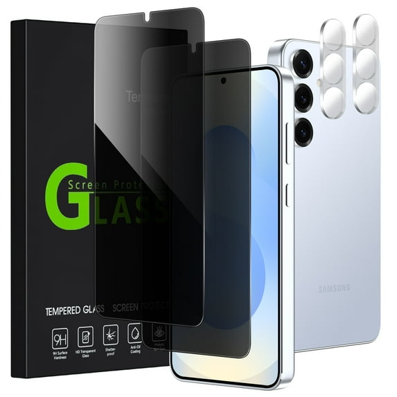 Casetego (2+2 Packs) For Samsung Galaxy S25 Privacy Screen Protector and Camera Lens Protector 6.2 Inch,Fingerprint Unlock,Anti Spy,9H Hardness,Alignment Frame