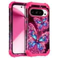 thumbnail image 1 of Casetego for Google Pixel 10 Case/Pixel 10 Pro Case,Glow in The Dark Three Layer Heavy Duty Shockproof Protection Hard Plastic Bumper+Soft Silicone Protective Case,Rose Red Butterfly, 1 of 9