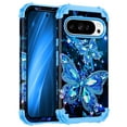 thumbnail image 1 of Casetego for Google Pixel 10 Case/Pixel 10 Pro Case,Glow in The Dark Three Layer Heavy Duty Shockproof Protection Hard Plastic Bumper+Soft Silicone Protective Case,Black Blue Butterfly, 1 of 9