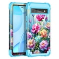 thumbnail image 1 of Casetego for Google Pixel 6A Case (2022),Marble Heavy Duty Shockproof Protection Hard Plastic+Silicone Rubber Hybrid 3 in 1 Drop Protective Cover,Blue Flower, 1 of 8