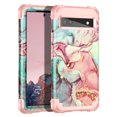thumbnail image 1 of Casetego for Google Pixel 6A Case (2022),Marble Heavy Duty Shockproof Protection Hard Plastic+Silicone Rubber Hybrid 3 in 1 Drop Protective Cover,Blue/Rose Gold, 1 of 7