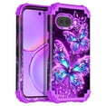 thumbnail image 1 of Casetego For Google Pixel 9A Case,Glow in The Dark Three Layer Heavy Duty Shockproof Protection Hard Plastic Bumper+Soft Silicone Protective Case For Women Girls,Purple Butterfly, 1 of 7