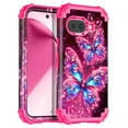thumbnail image 1 of Casetego For Google Pixel 9A Case,Glow in The Dark Three Layer Heavy Duty Shockproof Protection Hard Plastic Bumper+Soft Silicone Protective Case For Women Girls,Rose Pink Butterfly, 1 of 7