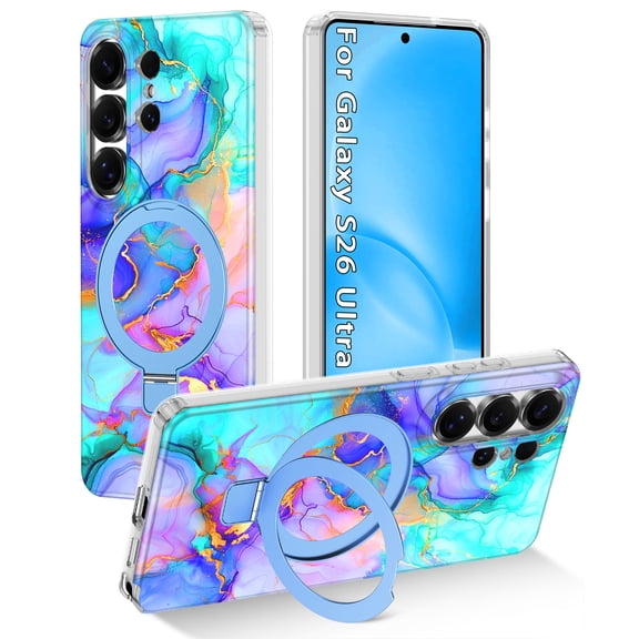 Casetego Magnetic for Samsung Galaxy S26 Ultra Case with Invisible Ring Stand[Compatible with MagSafe] Slim Women Girl Shockproof Marble Pattern Design Case,Teal