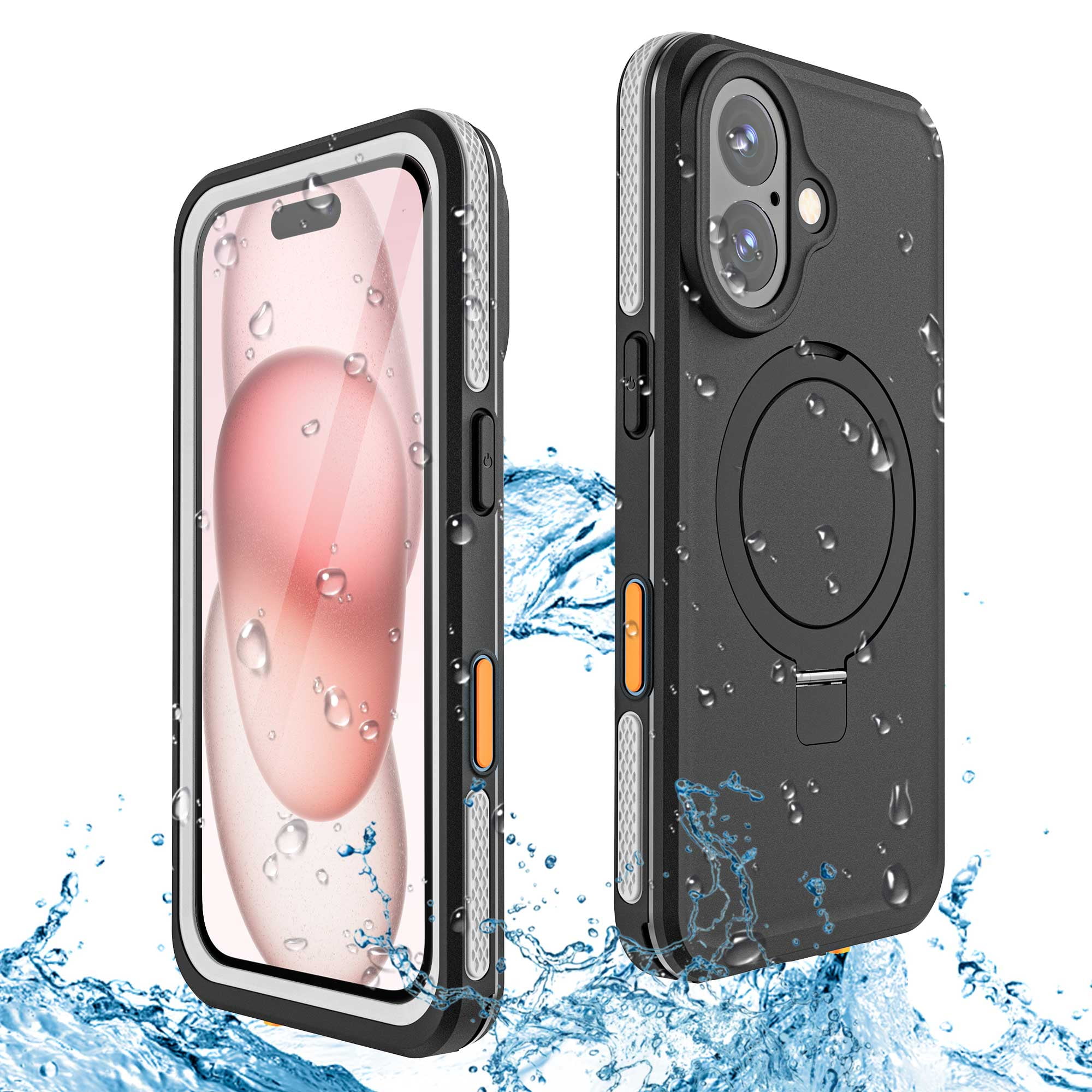 Casetego Magnetic for iPhone 16 Waterproof Case,Built-in Ring Invisible Stand & Screen Protector IP68 Underwater,Dropproof,Dustproof,Real 360 Heavy Duty Shockproof Protective Case,Black