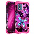 thumbnail image 1 of Casetego for Moto G 5G 2024 Case,Glow in The Dark Three Layer Heavy Duty Shockproof Protection Hard Plastic Bumper+Soft Silicone Protective Case,Rose Red Butterfly, 1 of 7