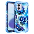 thumbnail image 1 of Casetego for Moto G Power 5G 2024 Case,Glow in The Dark Three Layer Heavy Duty Shockproof Protection Hard Plastic Bumper+Soft Silicone Protective Case,Blue Rose, 1 of 8