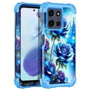 Casetego for Moto G Power 5G 2025 Case,Glow in The Dark Three Layer Heavy Duty Shockproof Protection Hard Plastic Bumper+Soft Silicone Protective Case,Blue Rose