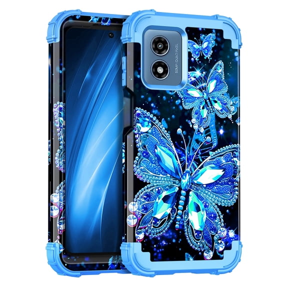 Casetego for Motorola G 5G 2024 Case,Glow in The Dark Three Layer Heavy Duty Shockproof Full Body Protection Hard Plastic Bumper+Soft Silicone Protective Case,Blue Crystal