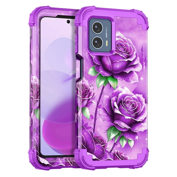 Casetego for Motorola G 5G 2024 Case,Glow in The Dark Three Layer Heavy Duty Shockproof Full Body Protection Hard Plastic Bumper+Soft Silicone Protective Case,Shiny Purple