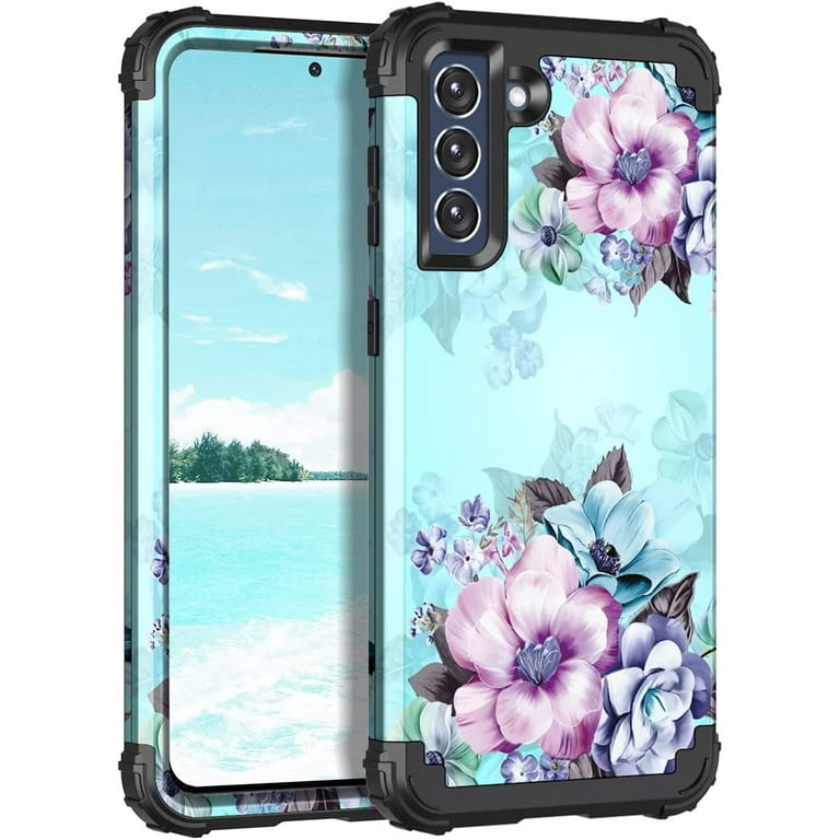 Casetego Samsung Galaxy S21 FE 5G Case, Floral 3-Layer Shockproof
