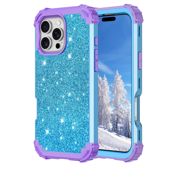 Casetego Phone Case for iPhone 16 Pro Case,Glitter Bling Heavy Duty Hybrid Sturdy High Impact Shockproof Protective Cover,Shiny Blue Purple