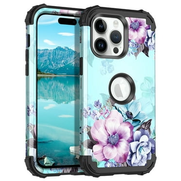 Casetego Phone Case for iPhone 14 Pro Max,Floral Heavy Duty Shockproof 3 Layer Hard PC+Soft Silicone Bumper Rugged Anti-Slip Protective 6.7" Phone Cover for Women Girls,Blue Flower