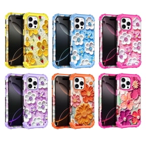Casetego Phone Case for iPhone 16 Pro Max,Colorful Retro Oil Painting Print Flower Design Cute Floral Blossom Phone Cover Stylish Protective Phone Case for Girls Women,Yellow