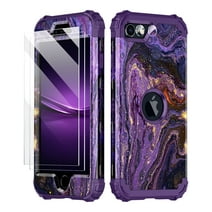 Casetego Phone Case for iPhone SE 2022/2020,Full Body Heavy Duty Rugged Fashion Marble Protective Phone Cover with 2 Tempered Glass Screen Protector+ 2 Camera Lens Protector,Purple