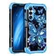 thumbnail image 1 of Casetego for Samsung Galaxy A15 5G Case,Glow in The Dark Three Layer Heavy Duty Shockproof Protection Hard Plastic Bumper+Soft Silicone Protective Case,Black Blue Butterfly, 1 of 7
