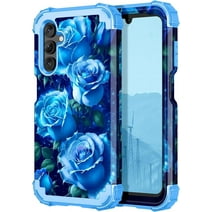 Casetego for Samsung Galaxy A15 5G Case,Heavy Duty Shockproof Protection Hard Plastic+Silicone Rubber Hybrid 3 in 1 Drop Protective Case for Women Girls,Blue Rose