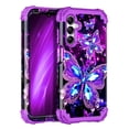 thumbnail image 1 of Casetego for Samsung Galaxy A16 5G Case,Glow in The Dark Three Layer Heavy Duty Shockproof Protection Hard Plastic Bumper+Soft Silicone Protective Case,Dark Purple Butterfly, 1 of 8