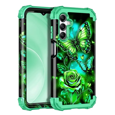 Casetego for Samsung Galaxy A16 5G Case,Glow in The Dark Three Layer Heavy Duty Shockproof Protection Hard Plastic Bumper+Soft Silicone Protective Case,Green Butterfly