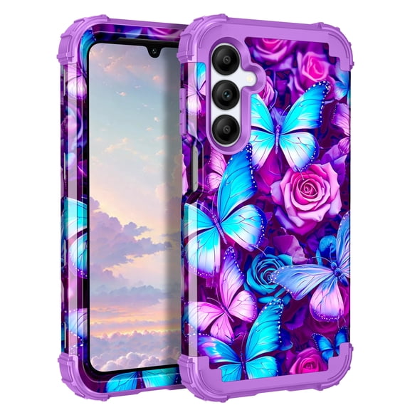 Casetego for Samsung Galaxy A16 5G Case,Heavy Duty Shockproof Protection Hard Plastic+Silicone Rubber Hybrid 3 in 1 Drop Protective Case for Women Girls,Coloful Butterfly