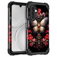 thumbnail image 1 of Casetego for Samsung Galaxy A17 5G Case,Glow in The Dark Three Layer Heavy Duty Shockproof Protection Hard Plastic Bumper+Soft Silicone Protective Case,Black Red Butterfly, 1 of 7