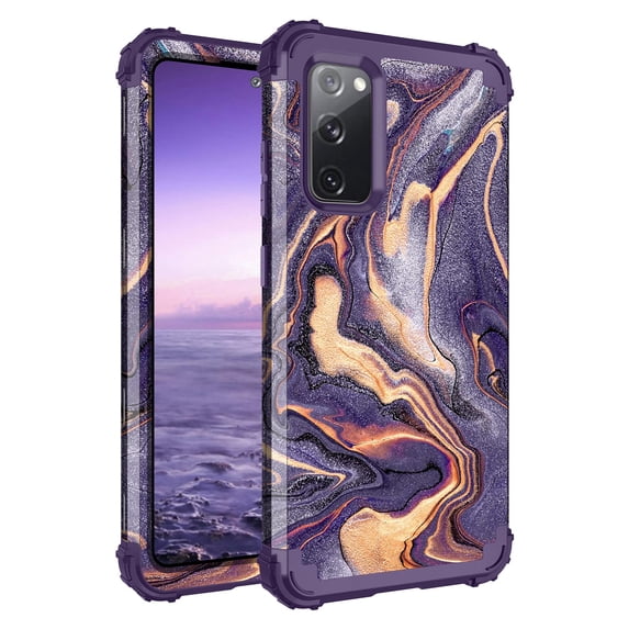 Casetego for Samsung Galaxy S20 FE 5G Case,Marble Shockproof Heavy Duty 3 in 1 Hybrid Sturdy Rugged Durable Protective Cover for Girls Women,Dark Purple