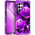 thumbnail image 1 of Casetego for Samsung Galaxy S22 Ultra 5G Case,Glow in The Dark Three Layer Heavy Duty Shockproof Full Body Protection Hard Plastic Bumper+Soft Silicone Case,Purple Starry, 1 of 7